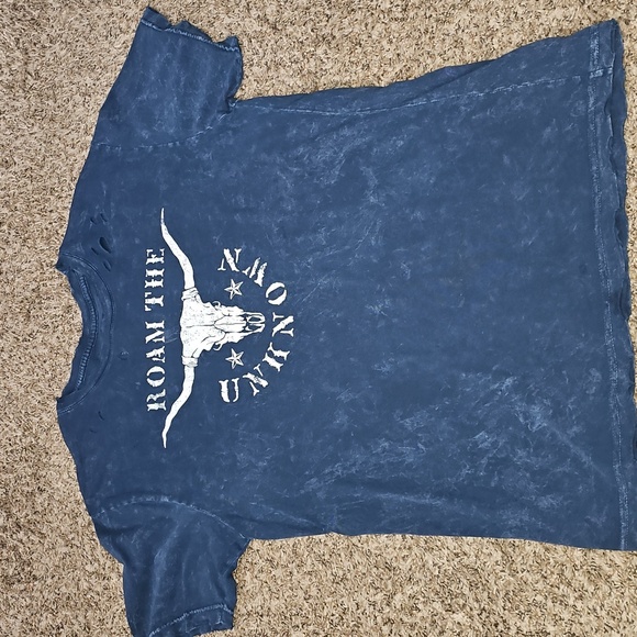 Womens blue mineral washed American Highway distressed tshirt sz large - Picture 8 of 8